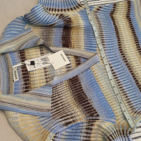 Simkhai Solana French Blue Ribbed Collared Knit Body Cone Preppy Knee Dress XL - Picture 11 of 12